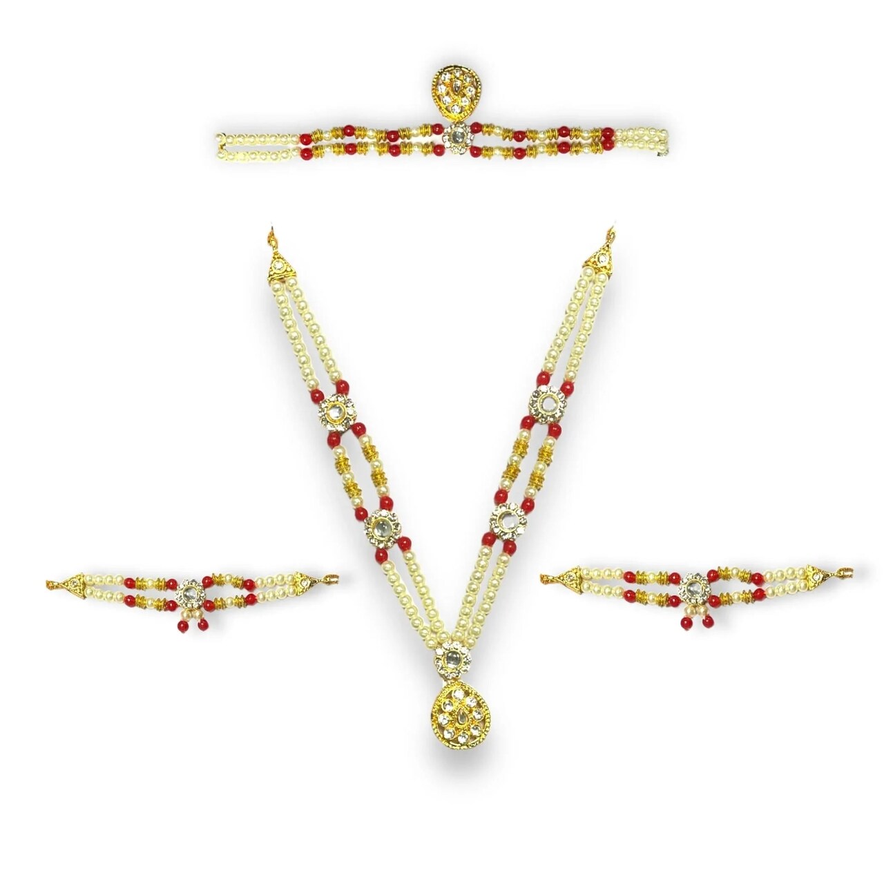 Hindu God Goddess Shringaar Jewellery Set Indian Traditional Necklace Armband and Crown God Idol Statue Jewelry Set for Lord Ganesha Shreenathji Thakurji Radha Krishna Laddu Gopal